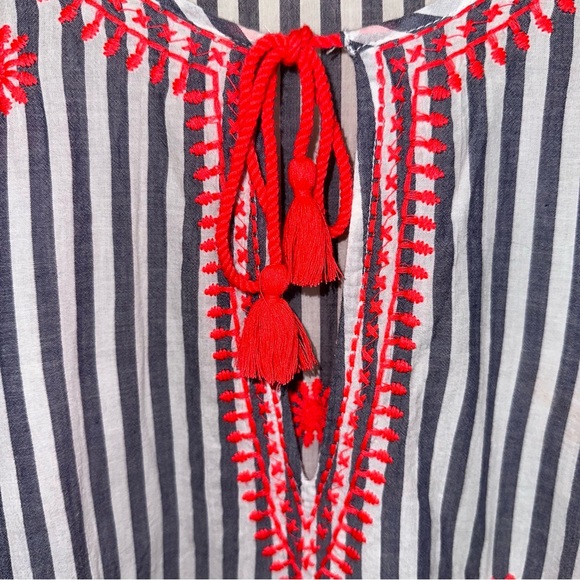 J.Crew Embroidered Tassels Swimwear Cover Up Dress Tunic Size Small Blue Coral - Picture 4 of 11